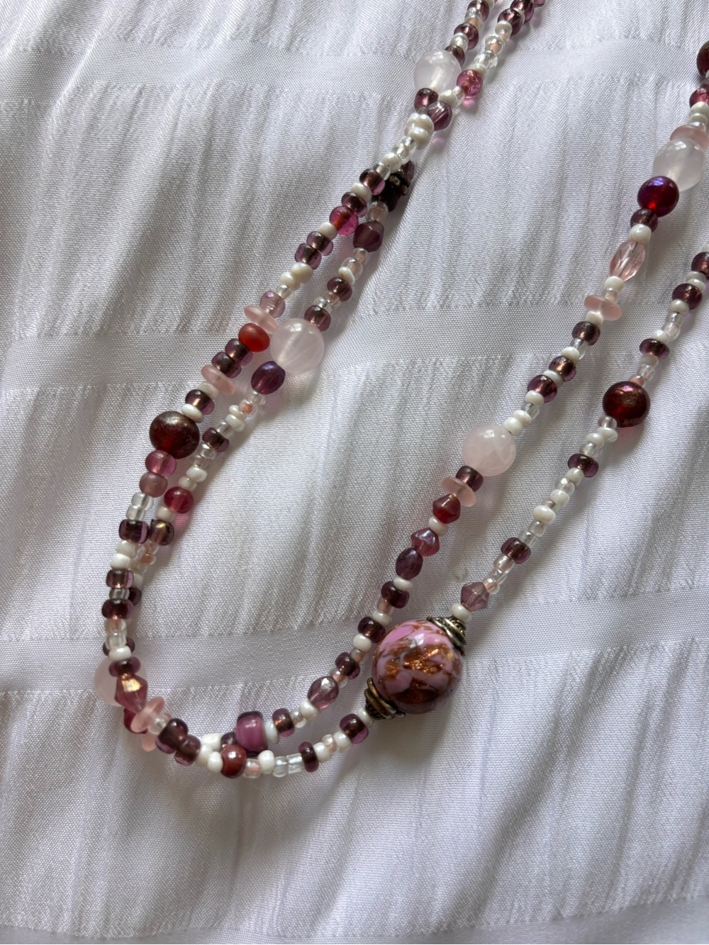 Handcrafted Pink and Pearl Beaded Layered Necklace